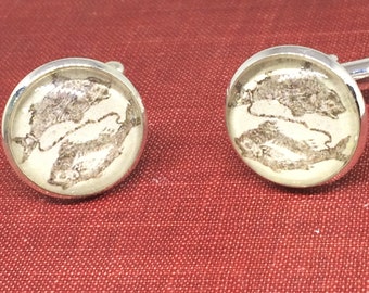 Pisces Cufflinks - Handmade w copy of Antique Book Illustration - Zodiac Cuff links - Vintage Style - Gift for Men - Literary Gifts Bookish