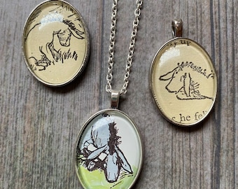 Eeyore Necklace Handmade with Real Vintage Winnie the Pooh Book Illustration - Classic Winnie the Pooh Bear, Bookish Literary Gifts