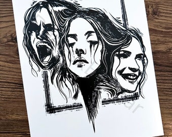 The Faces of Emotions - Split Personality Disorder Art Print, Mental Health Art Print, Dark Art Print, Mental Health Gift
