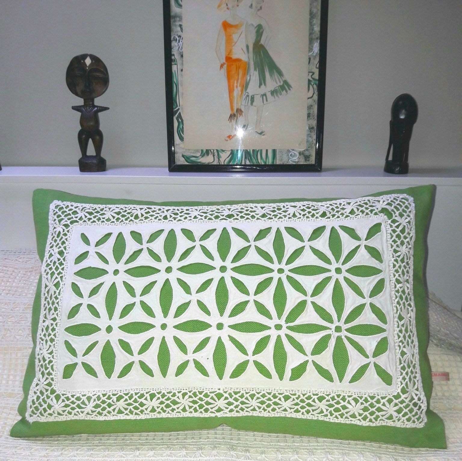 Coussin Vert/Décoration d'intérieur/Crochet/Vintage/Cushion/Interior Design