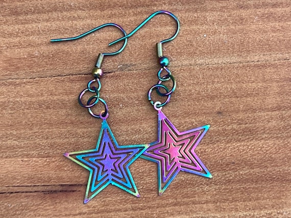 Rainbow metal earrings clearance