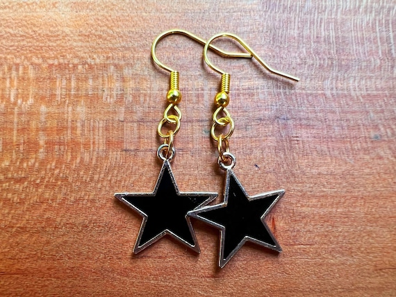 Black Star Shaped Charm Dangle Earrings Etsy Canada