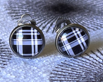 Plaid Clip On Earrings