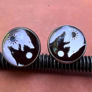 Yin Yang Wolf Earrings: Stud, Dangle, Clip On Earrings