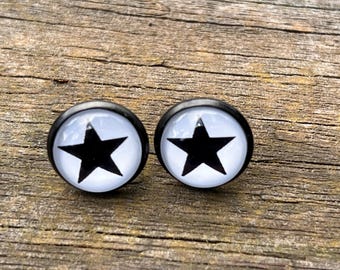 Women Men’s Black White Star Rings Stud Earrings