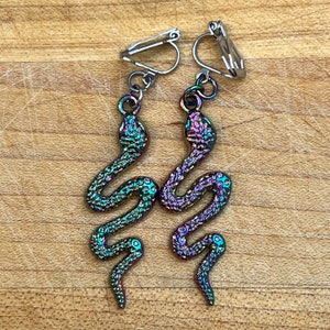 Snake Dangle Clip On Earrings