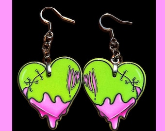 Women’s Men’s Spooky Zombie Heart Dangle Earrings