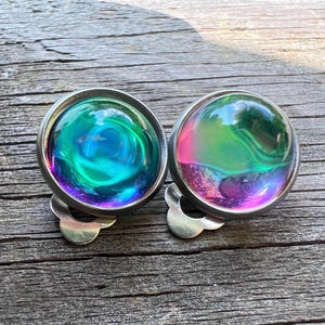 Iridescent Rainbow Crystal Clip On Earrings