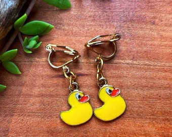 Damen Herren Gelb Gummi Ente Ohrclips