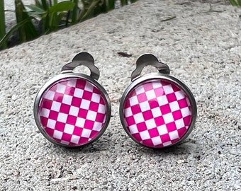 Checkered Clip On Earrings