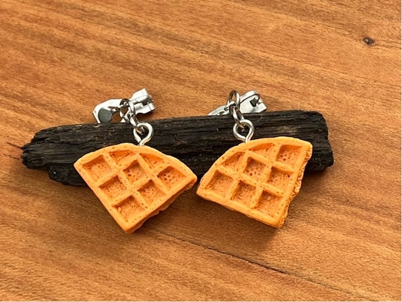 Waffle Nonpierced Clip on Earrings Mens Womens Teens Quirky Funny