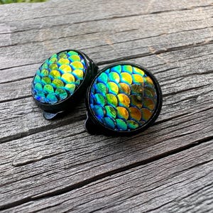 Iridescent Green Dragon Mermaid Snake Clip On Earrings • Women’s Men’s Jewelry & Accessories Gifts • Stainless Steel Sensitive Ears