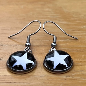 Women’s Men’s Black White Star Dangle Earrings Rings