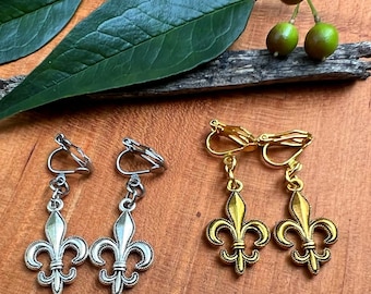 Fleur de Lis Clip On Earrings