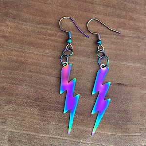 Women’s Men’s Iridescent Lightning Bolt Earrings