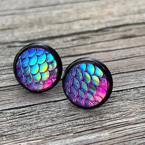 Women Men’s Iridescent Purple Dragon Snake Fish Stud Earrings
