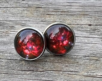 Women’s Men’s Red Galaxy Stud Dangle Earrings Rings