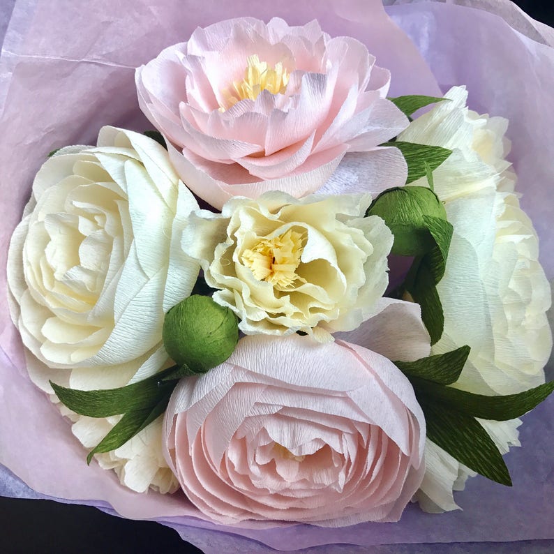 Paper Flowers bouquet for Mother/'s Day or special events Peonies bouquet italian crepe paper
