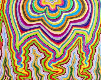 Dripping Petals (All Things Are Alive 34) - Psychedelic abstract drawing, original art
