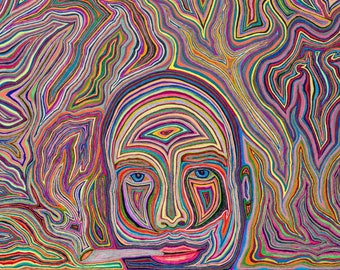 Psychedelic print of FWEEDOM--Portrait of a Weed Smoker | From original art