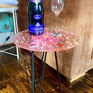 Table Pink Candy Resin pink kitsch sweets & candy coffee table side table resin handmade decor resin top 36cm 3 wrought iron legs 42cm