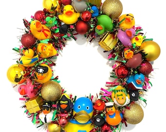 Wreath Rubber Ducks Kitsch colourful Christmas decoration lights duck toys XL wreath 43cm holiday decor christmas decor season gift kitchmas