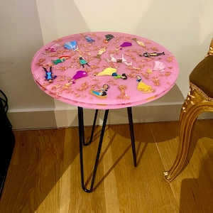 Table Princess Pink toys from films unique handmade table coffee table side table unique decor cutesy girly wrought iron legs 36cm by 42cm