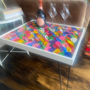 Table Balloon coffee table, colourful side table playful unique furnishings handmade table iron legs strong resin top unique decor