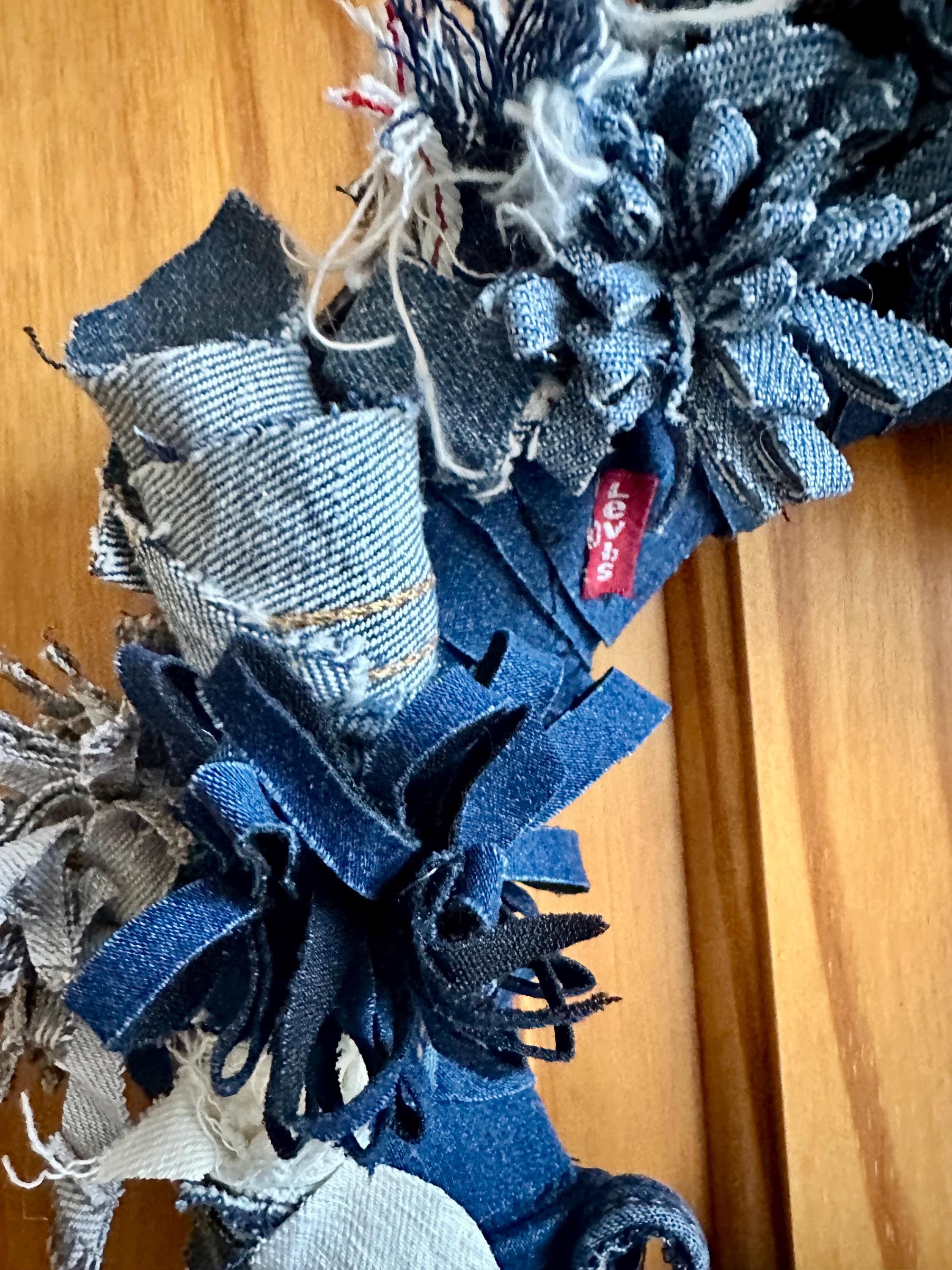 デニム 造花リース クラシックハンドメイド・手芸 - ブルー系 デニム