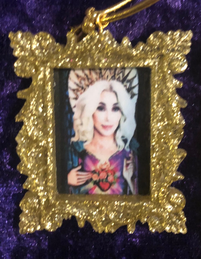 Icon Christmas Decorations Gold Kylie Minogue, Cher & Dolly Parton gifts holidays, ornaments, christmas gold frames with a gold tag image 5