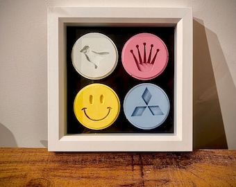 Pop Art Resin Pill Wall Decor: Colorful Handmade Art in White Box Frame