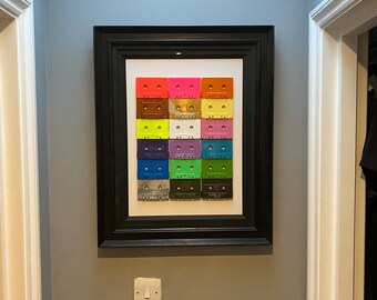 Art music Cassettes handpainted in bright colours HUGE wall art 3D art home decor pop art incl. high quality black wooden frame 55cm by 67cm