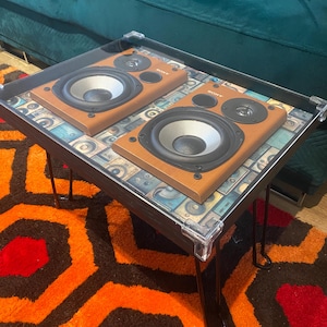 Table Speakers - Unique Handmade Furniture for Music Lovers coffee table, side table, home decor gift 35cm 44cm 44cm two speakers fronts