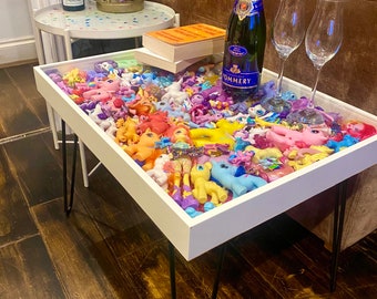 Table My Little Pony coffee table, hard wood frame, toy table, side table handmade table iron legs strong resin top kitsch 68 by 49 by 48cm