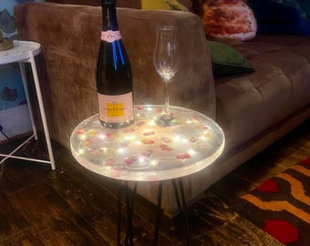 Handmade Pearlescent Resin Coffee Table with Lights & Unicorn Charms