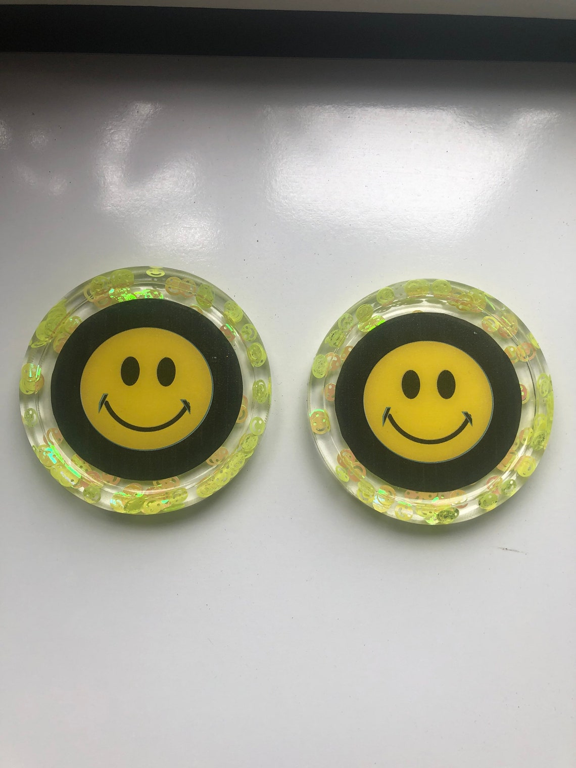 Smiley Face Coasters Price for Pair smiley face glitter Etsy