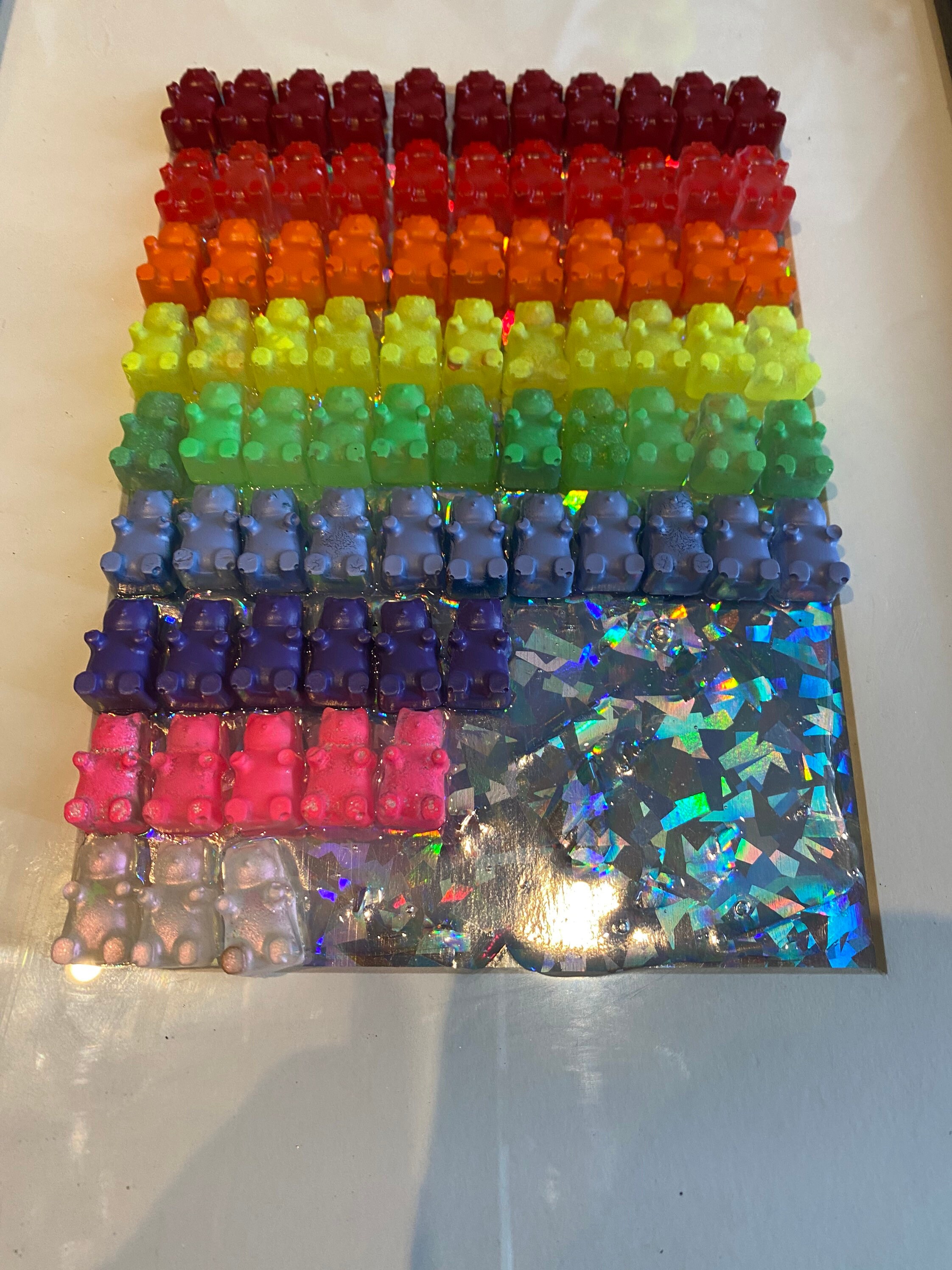 Rainbow Art Gummy Bear Art Handmade Resin Bears Concrete Etsy