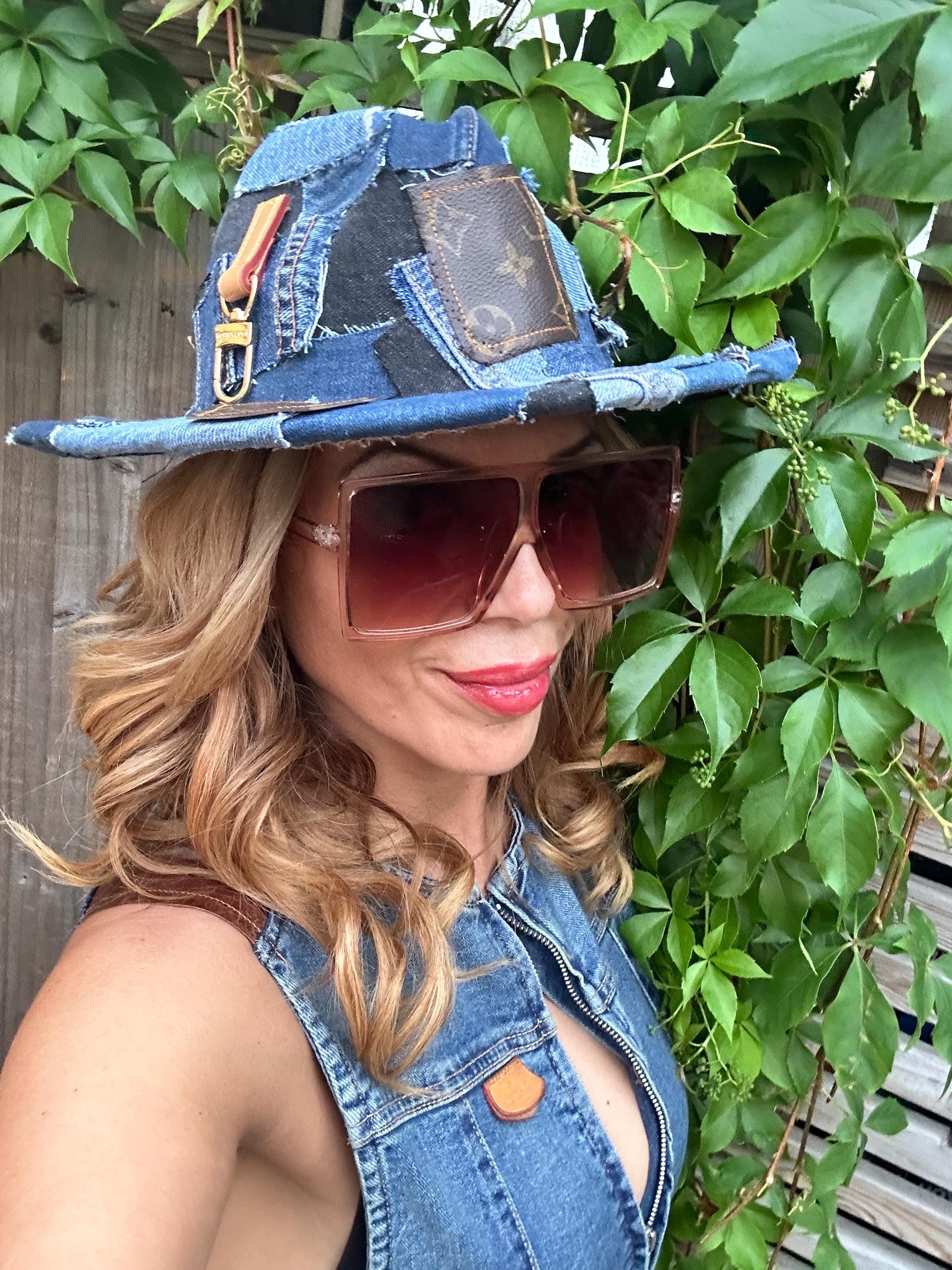 Upcycled Denim Patchwork Cowboy Hat, Designer Details  display picture 2