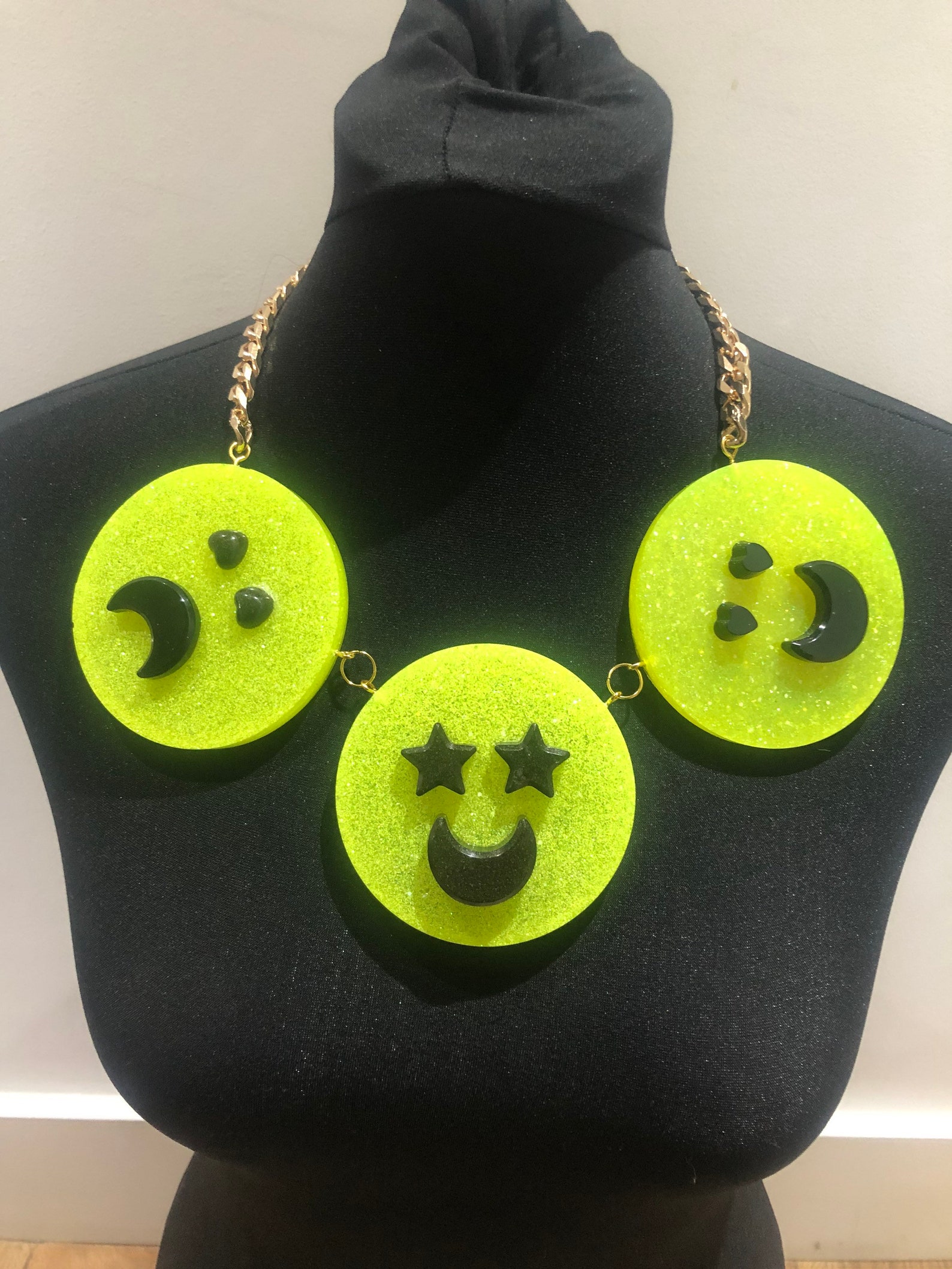 Smiley Face Necklace Handmade Unique Neon Yellow Resin Etsy