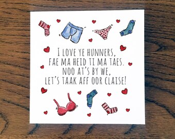 Doric Valentine's Card, Scottish Valentine's CardDoric Anniversary Card, Scottish Anniversary Card - Love Ye Hunners