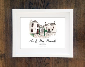 Personalised Wedding Venue Print - Maryculter House Hotel Print