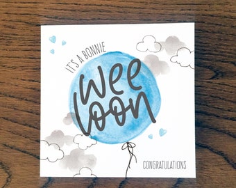 Scottish New Baby Card, Doric New Baby Card - Balloon Bonnie Loon