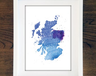 Doric Print, Scottish Print - Scotland Map