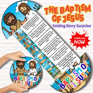 The Baptism of Jesus Folding Surprise Printable Mini Book, Sunday School Craft, John the Baptist Activity, Life of Jesus Bible Story Craft