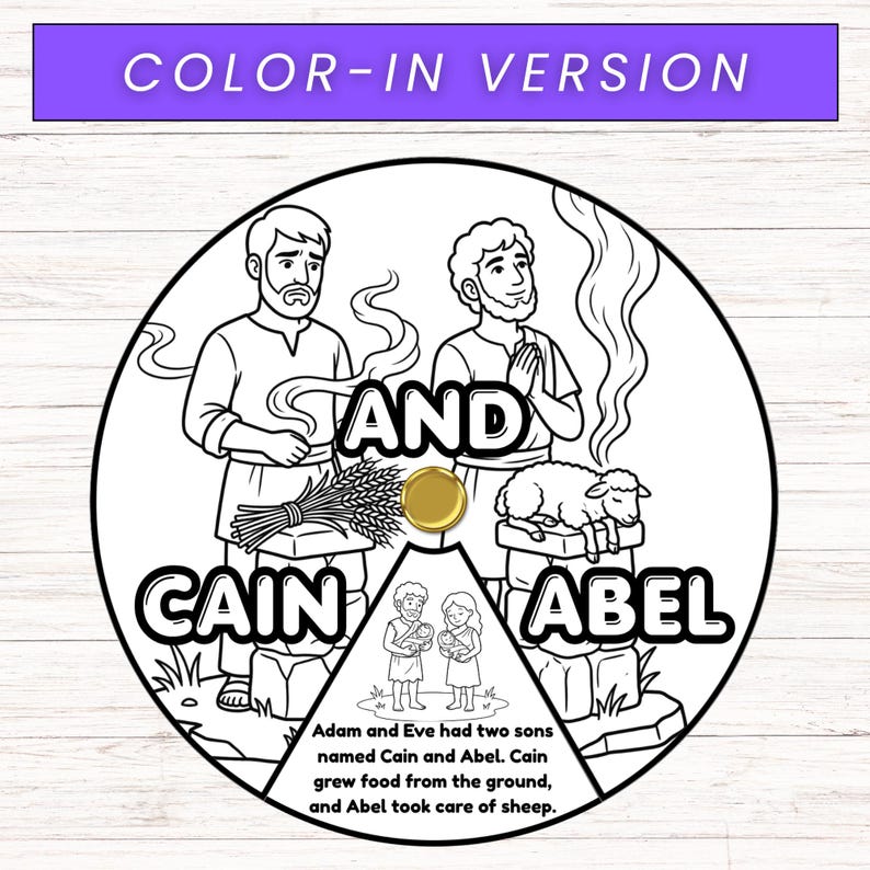Cain and Abel Spinner Coloring Wheel, Bible Wheel Story Craft, Sunday ...