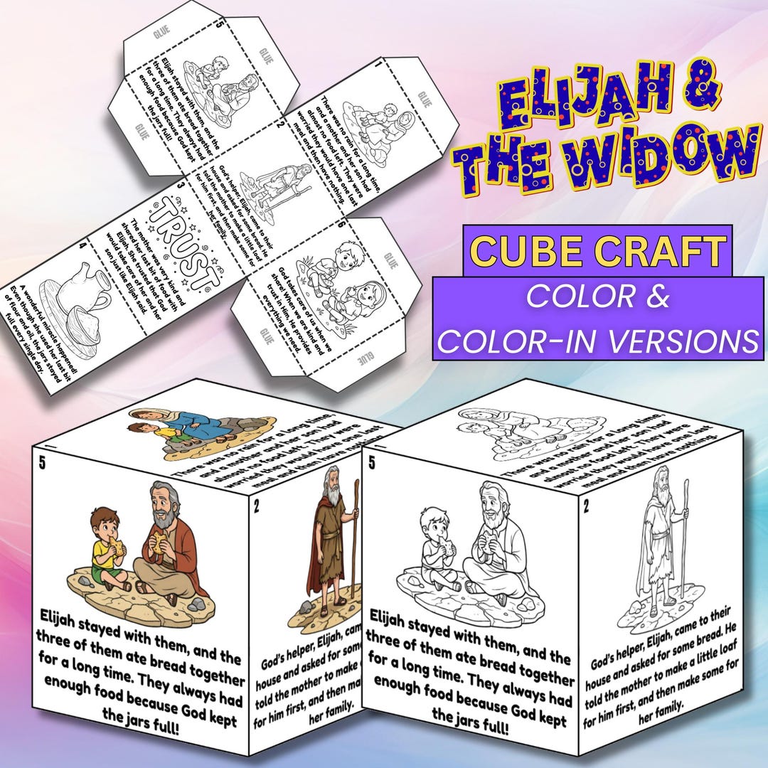 Elijah and the Widow Bible Coloring Cube Craft, Bible Cube Activity