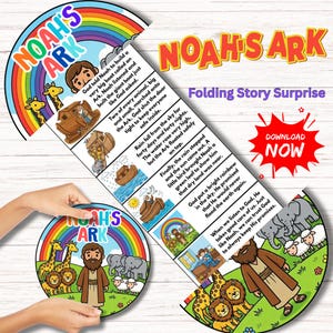 Noah's Ark Folding Surprise Printable Mini Book, Bible Story Craft, Sunday School Craft Activity