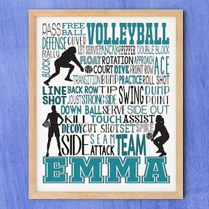 Personalized Volleyball Poster, Volleyball Team Gift, Volleyball Player Gift, Volleyball Typography, Volleyball Poster Art, Volleyball Coach