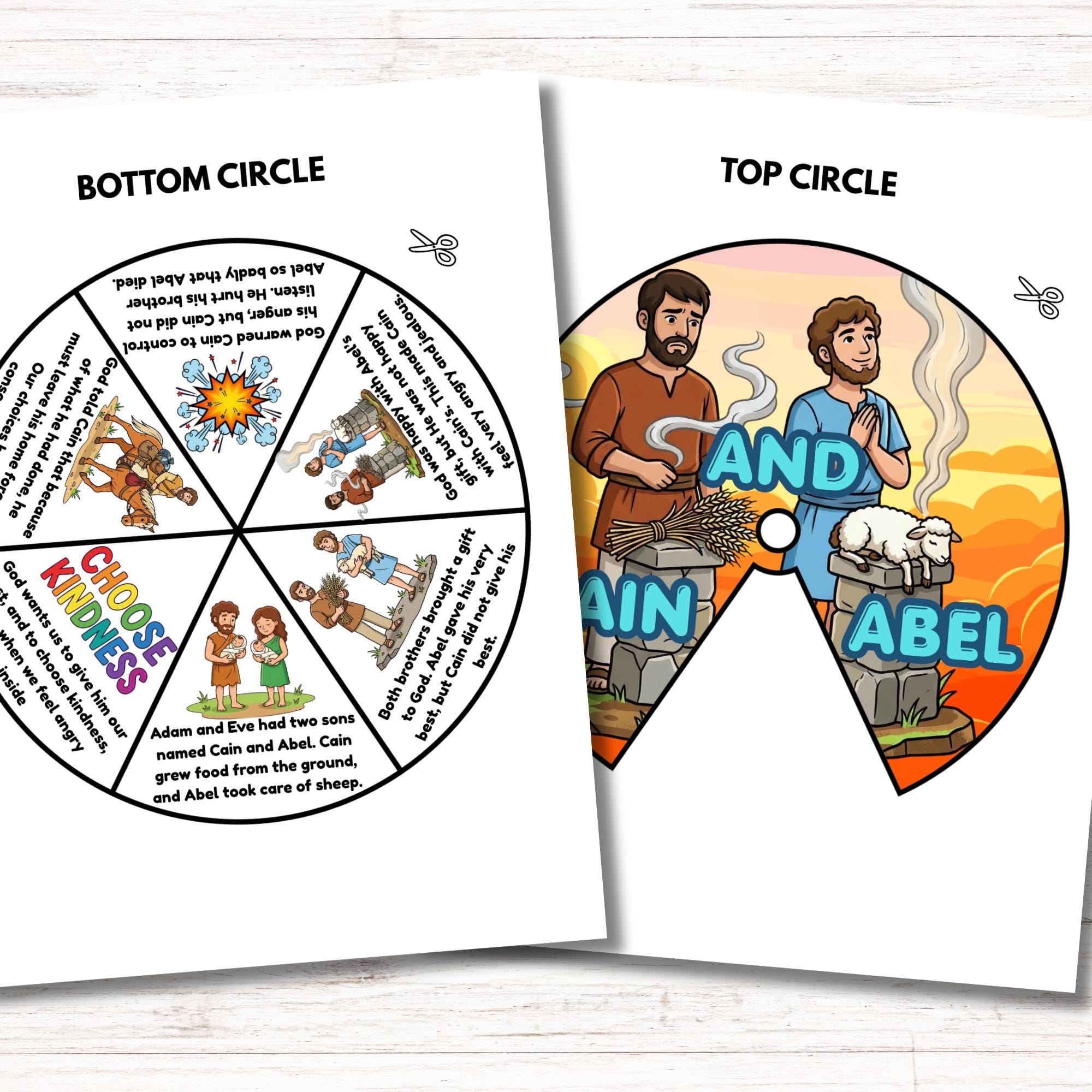 Cain and Abel Spinner Coloring Wheel, Bible Wheel Story Craft, Sunday ...