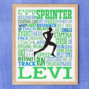 Boys Personalized Sprinter Art, Gift For Sprinter, Custom Track and Field Poster, Running Gift Ideas, Sprinter Word Art, Track Team Coach